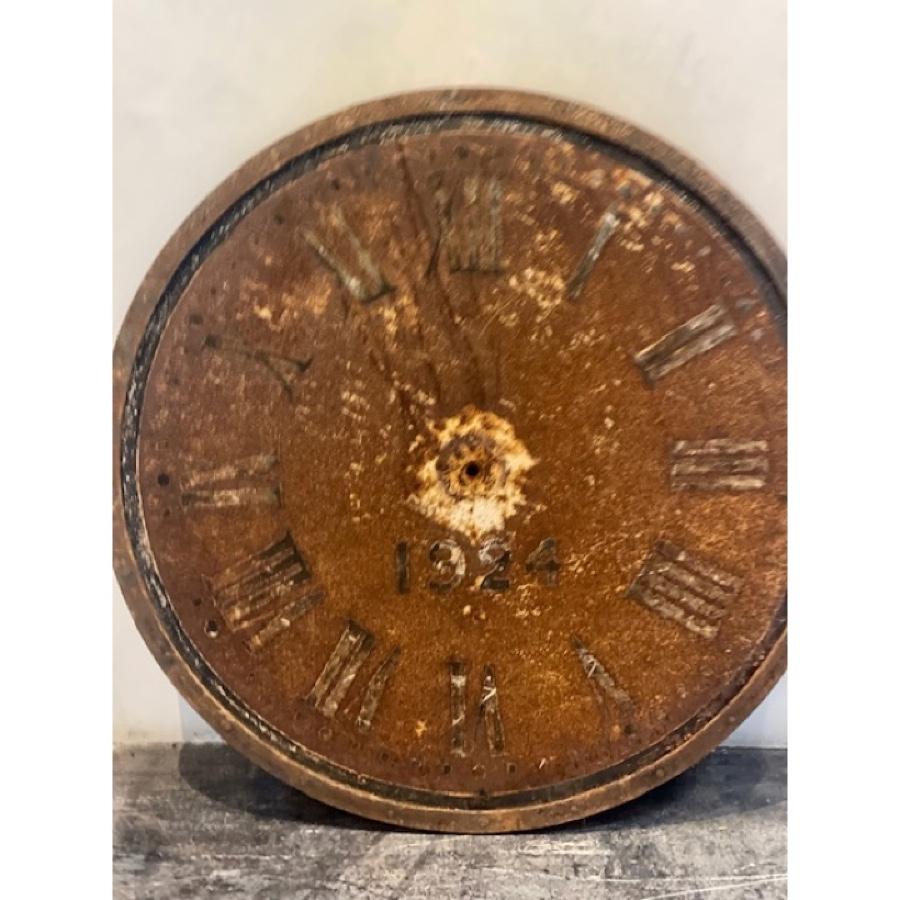 Metal Antique Clock Face Rust and Black, 1924, AC-0124 For Sale