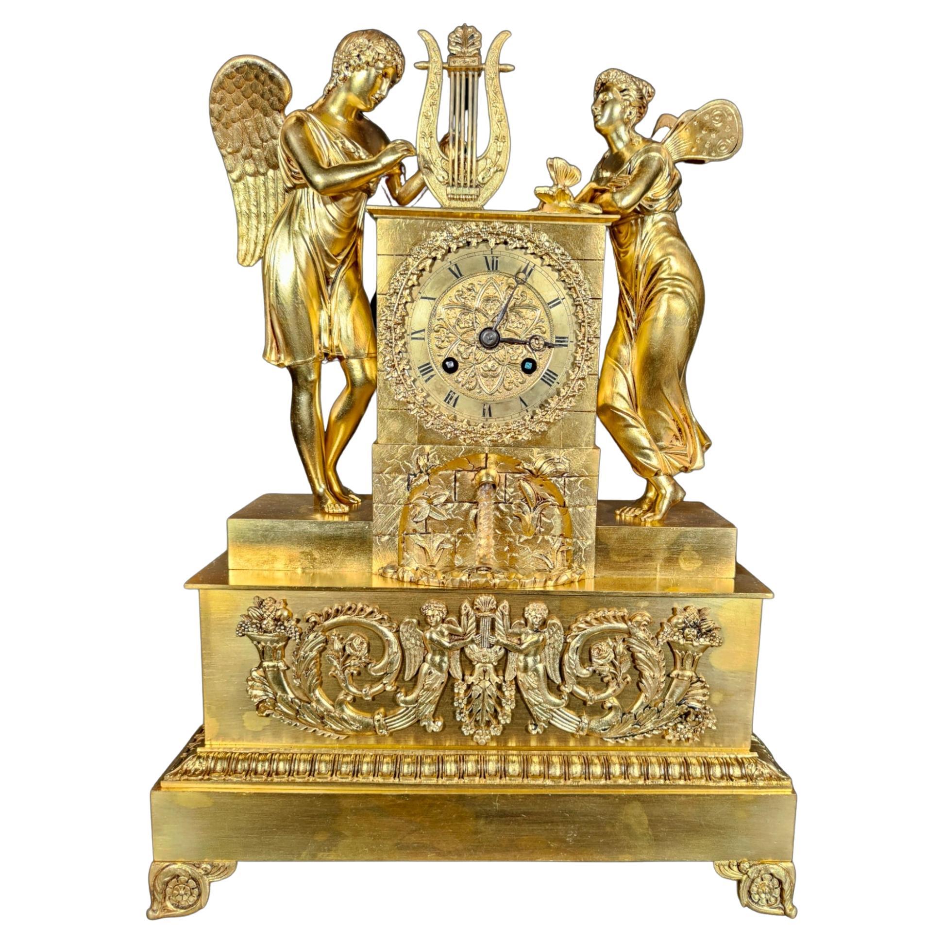 Antique Clock in Gilt Bronze with Automaton
