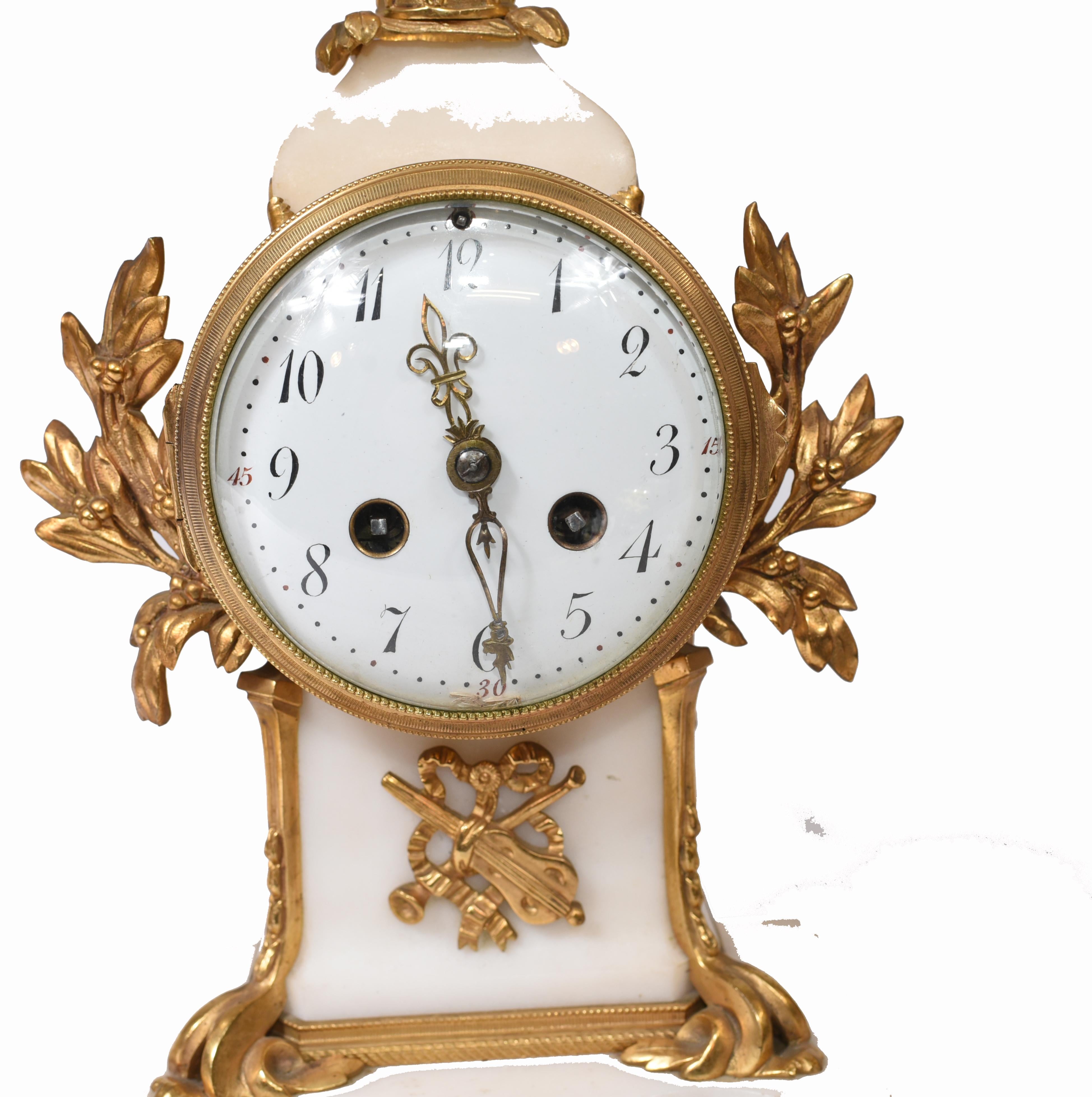 Late 19th Century Antique Clock Set French Garniture Gilt and Marble Cherubs