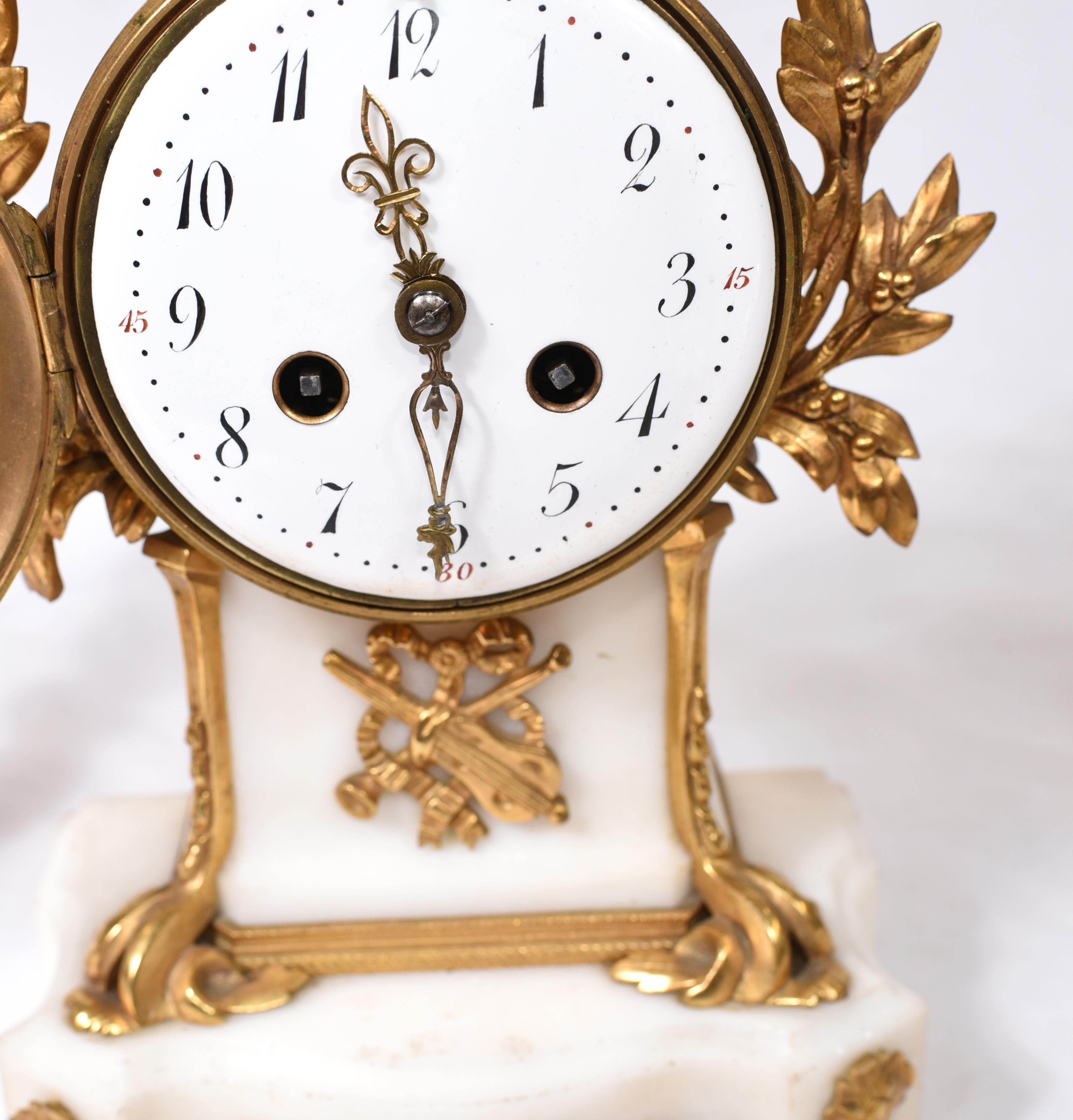 Antique Clock Set French Garniture Gilt and Marble Cherubs 4