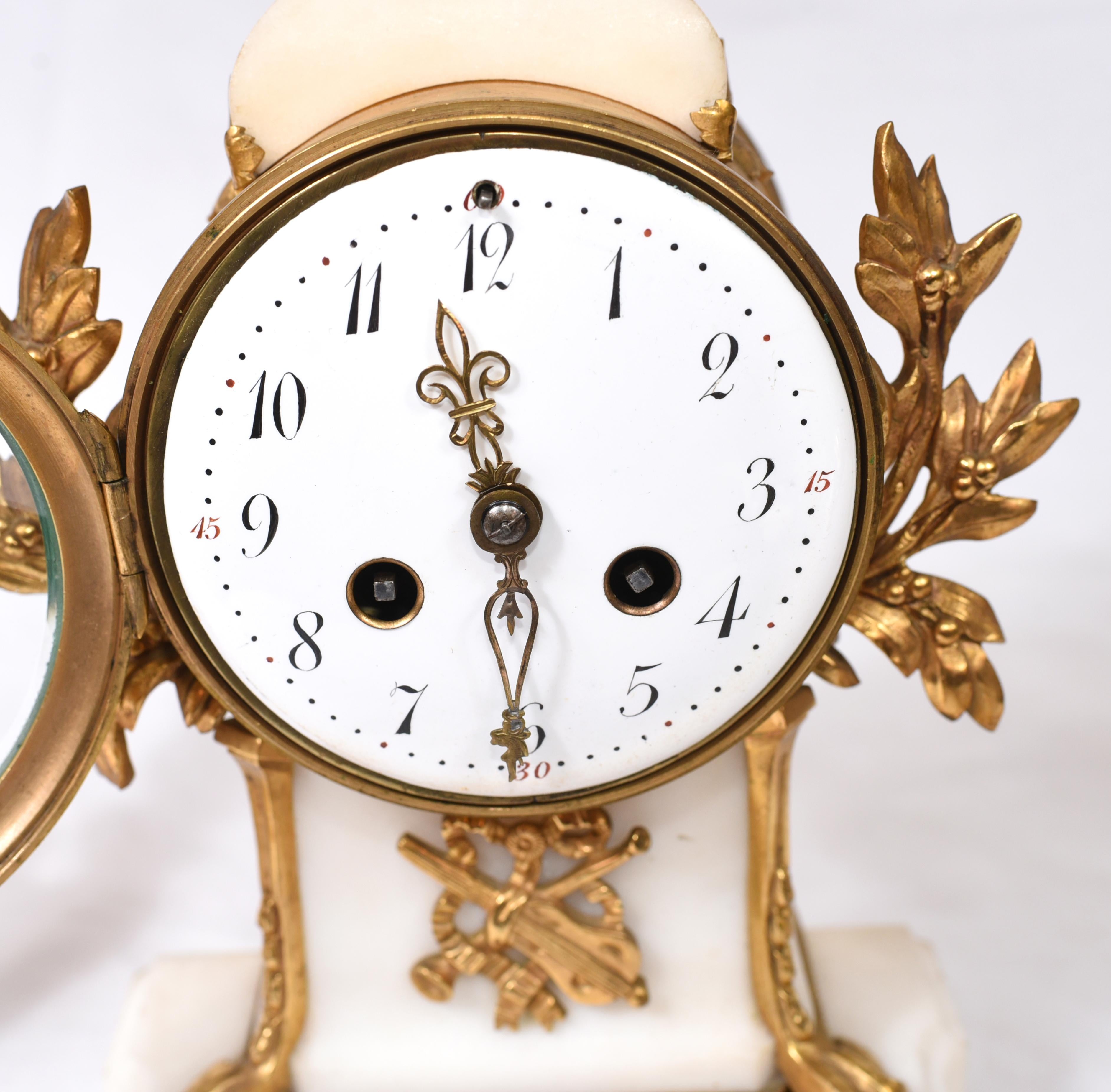 Antique Clock Set French Garniture Gilt and Marble Cherubs 5