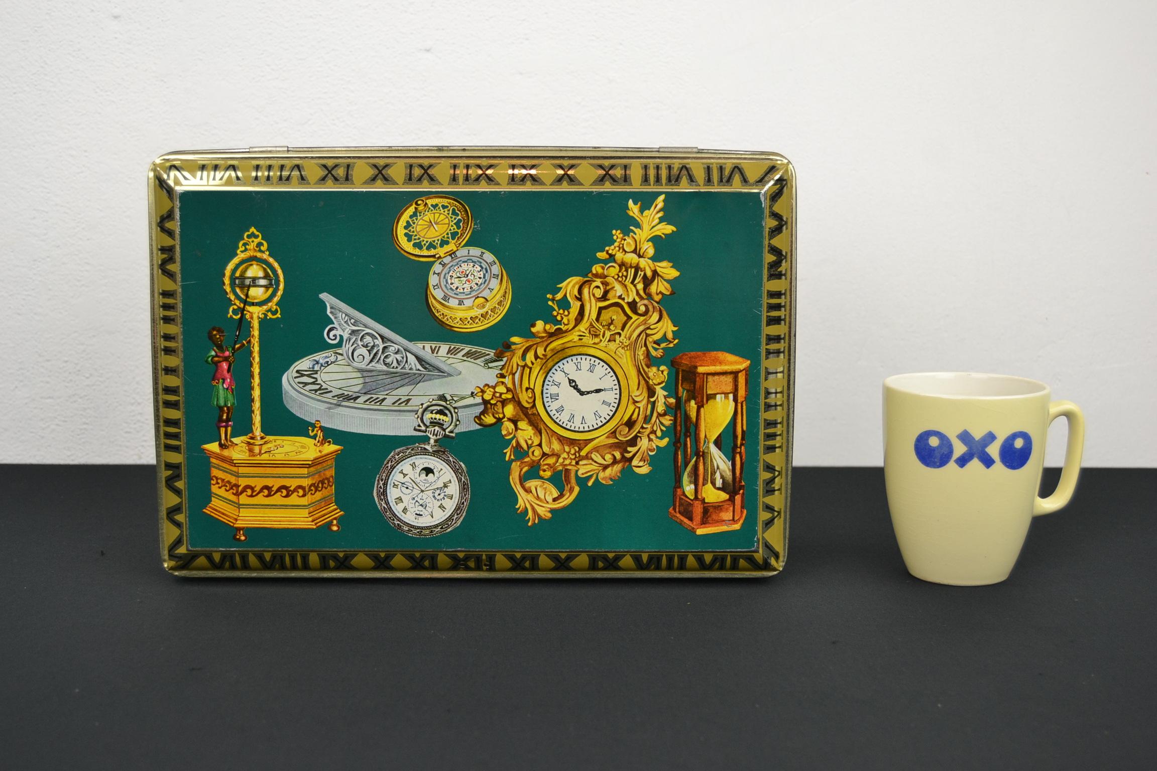 Antique Clocks and Watches, Timepieces Tin Box For Sale 11