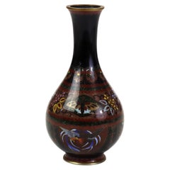 Antique Cloisonne Bottleneck Vase with Bird, Butterfly & Garden Flowers C1920