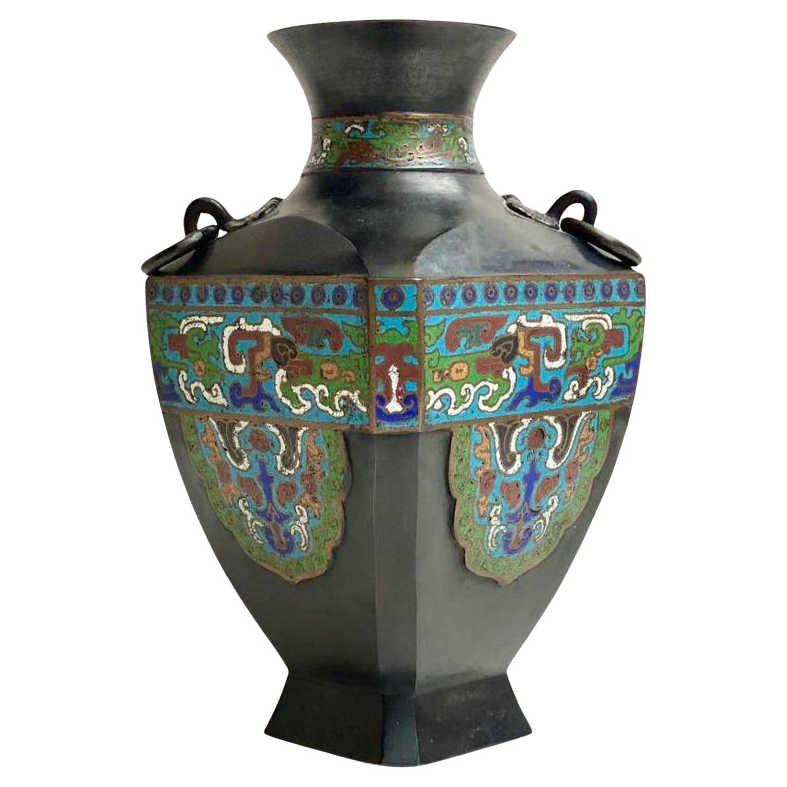 Antike Cloisonné-Bronzevase, Japan, 19. Jahrhundert, seltene antike Vase