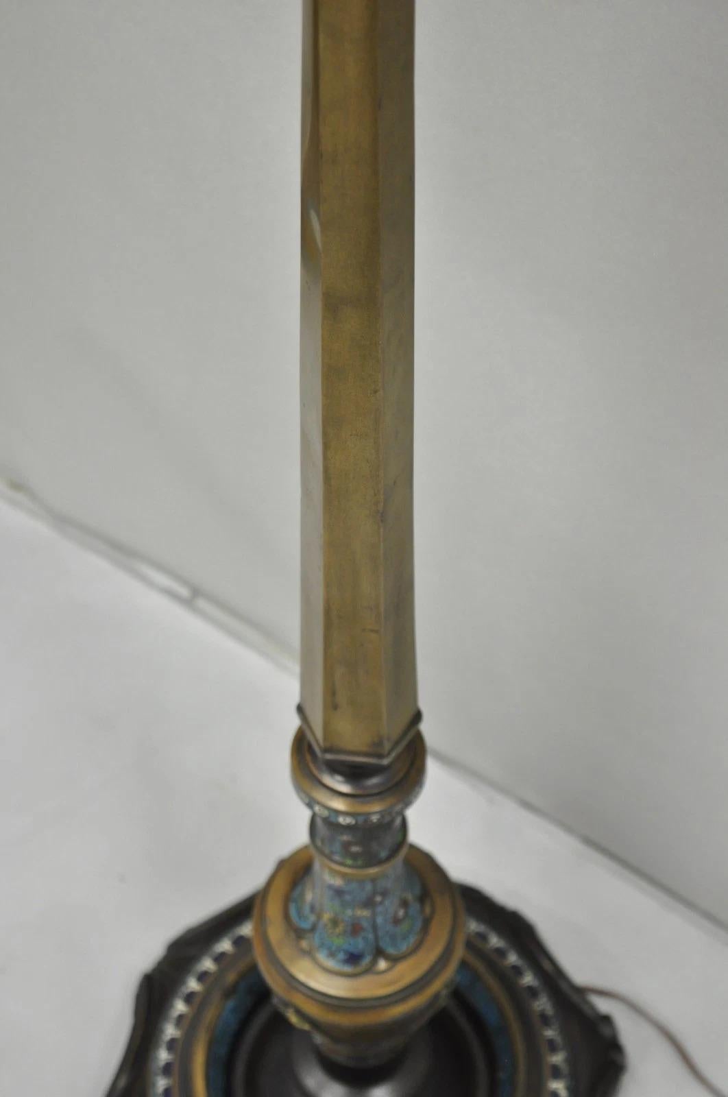 Antique Cloisonne Chinese Patinated Bronze Porcelain Enamel Pole Floor Lamp For Sale 8