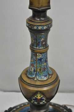Antique Cloisonne Chinese Patinated Bronze Porcelain Enamel Pole Floor Lamp