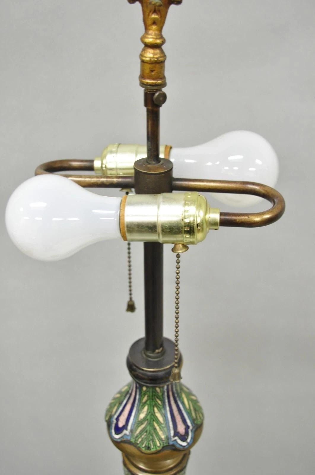 Antique Cloisonne Chinese Patinated Bronze Porcelain Enamel Pole Floor Lamp For Sale 1