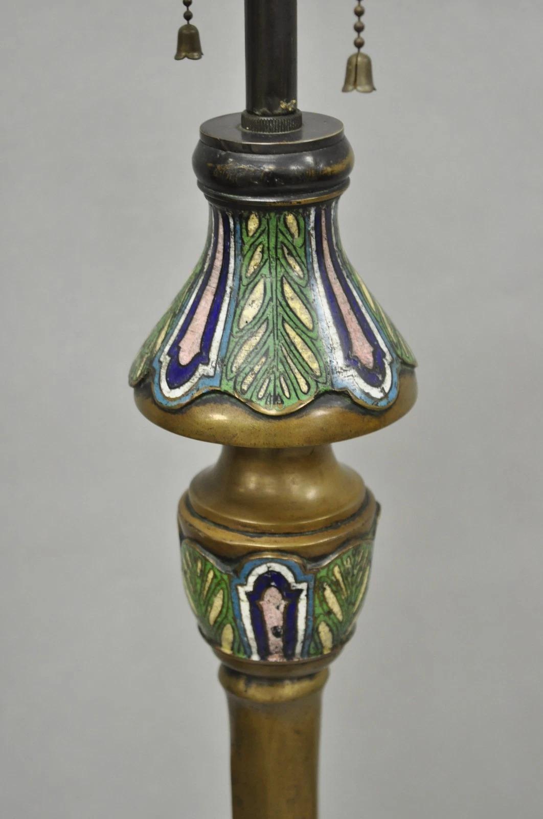 Antique Cloisonne Chinese Patinated Bronze Porcelain Enamel Pole Floor Lamp For Sale 2