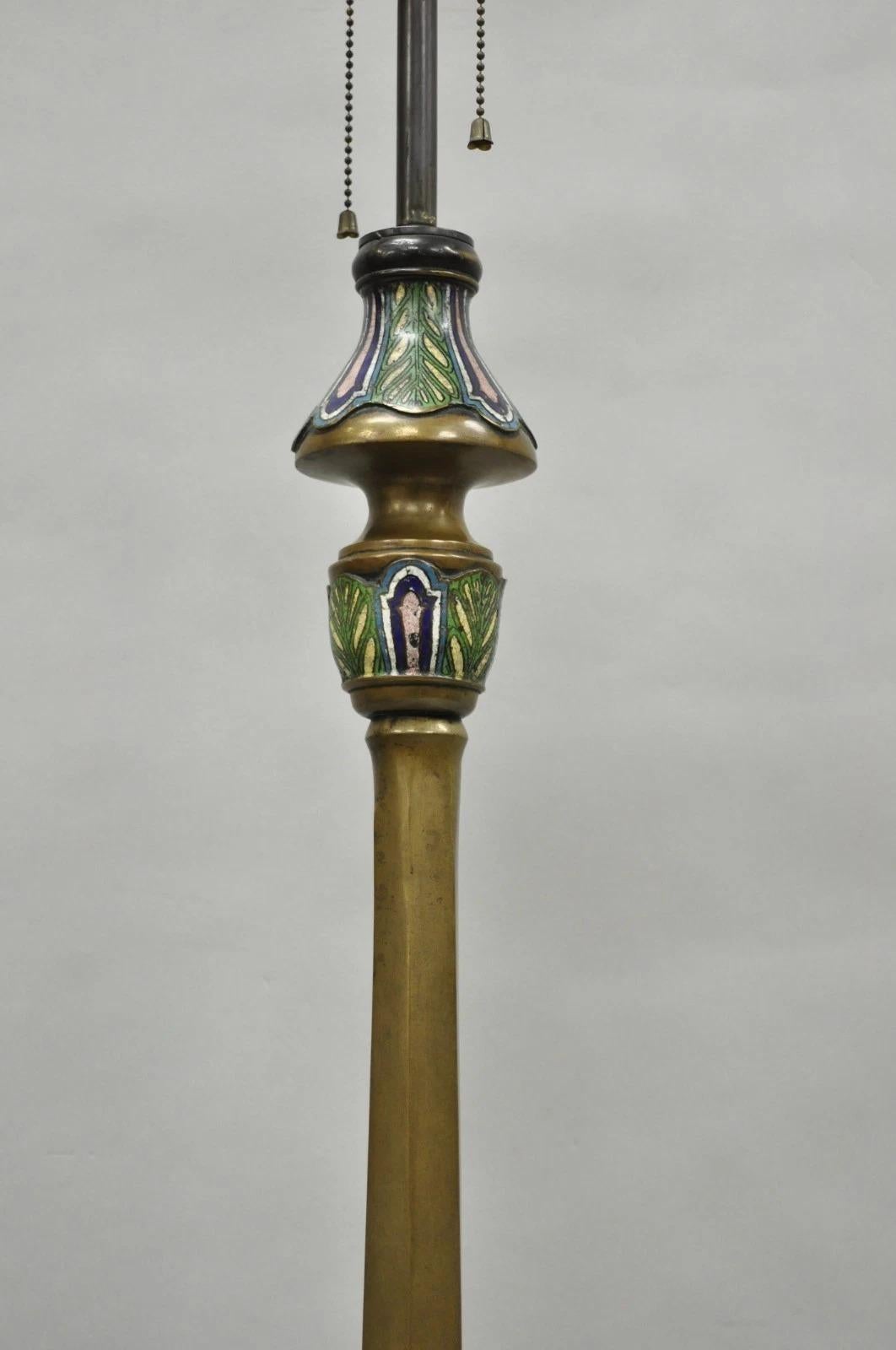 Antique Cloisonne Chinese Patinated Bronze Porcelain Enamel Pole Floor Lamp For Sale 3