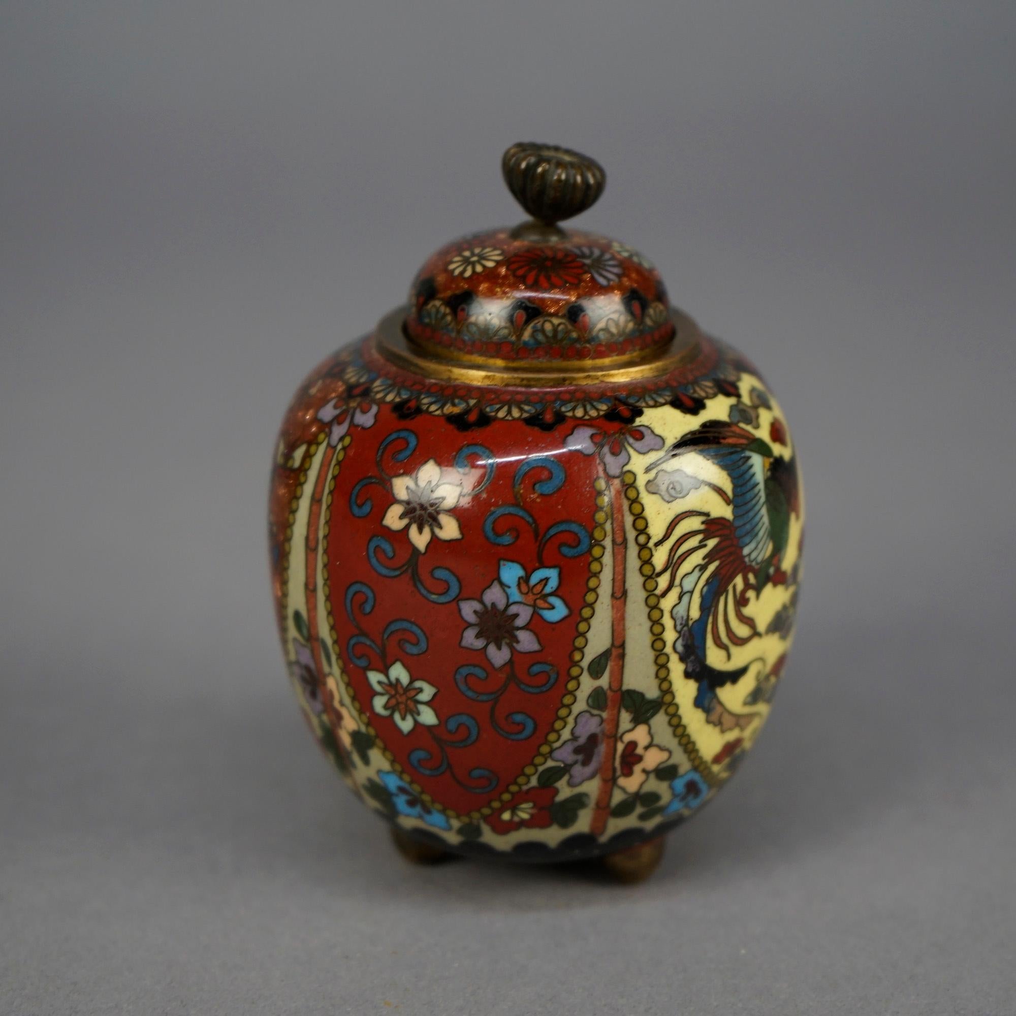 Antique Cloisonne Covered Cabinet Size Enameled Scent Jar Circa 1930 In Good Condition In Big Flats, NY