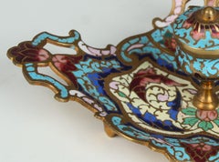 Antique Cloisonné-Emaille Inkwell, Bronze Doré, France, Circa 1880