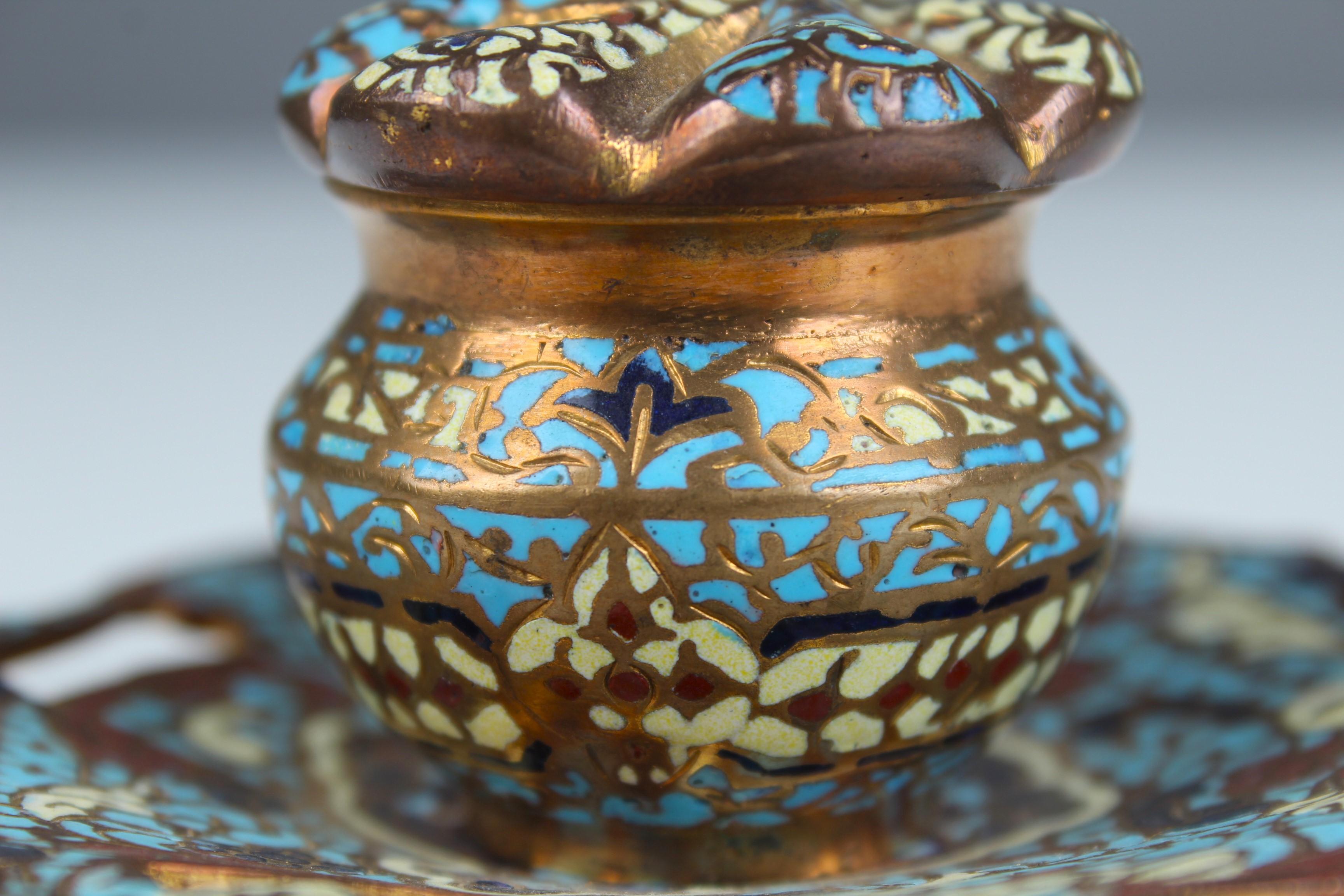 Beautiful antique inkwell with Cloisonné-Enamel, France circa 1880.







