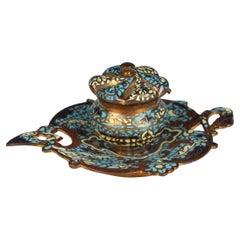 Antikes Tintenfass aus Cloisonné-Emaille, Bronze Doré, Frankreich, CIRCA 1880