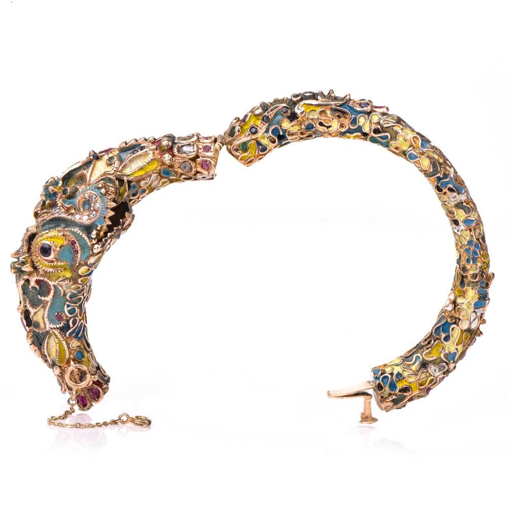 Antique Cloisonné Enamel Dragon Bangle Bracelet 2