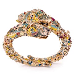 Antique Cloisonné Enamel Dragon Bangle Bracelet