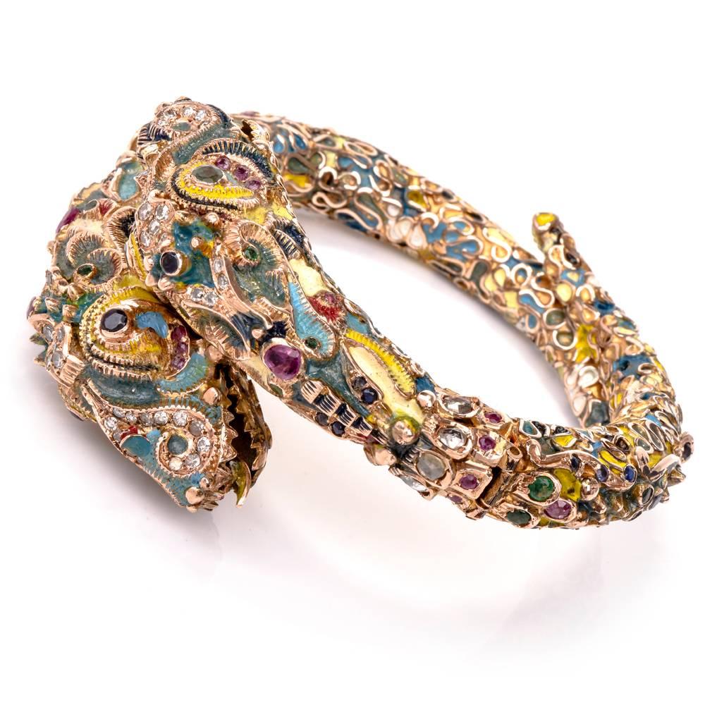 Antique Cloisonné Enamel Dragon Bangle Bracelet In Excellent Condition In Miami, FL