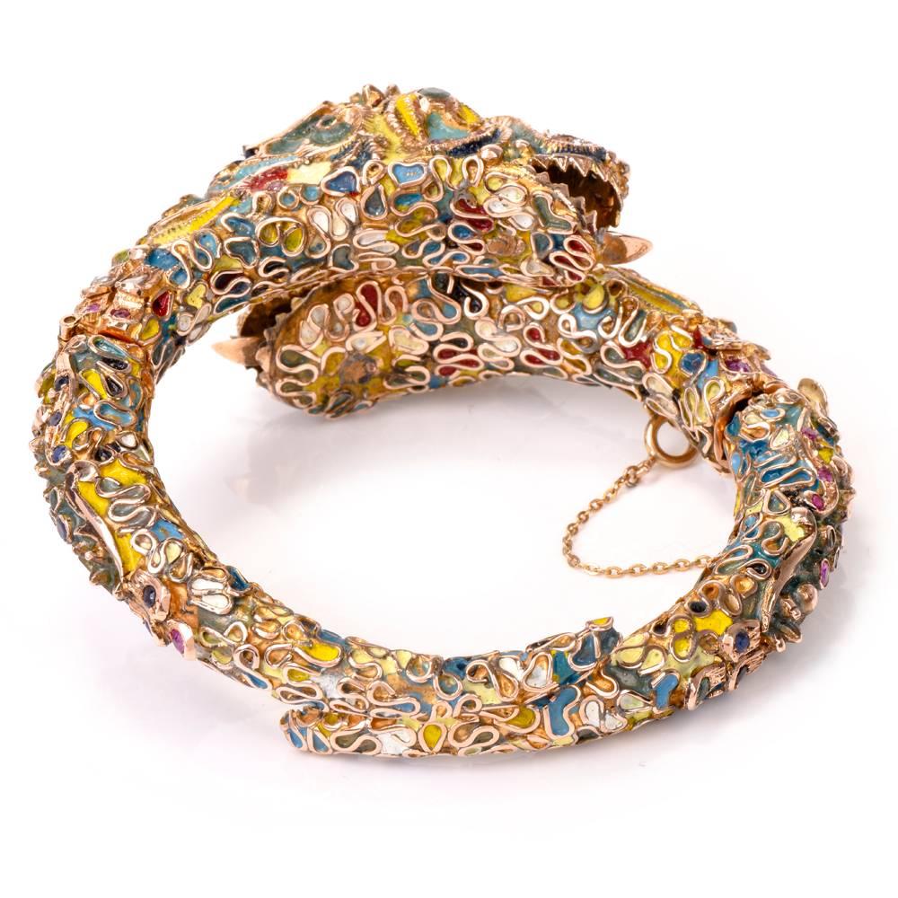 Women's Antique Cloisonné Enamel Dragon Bangle Bracelet