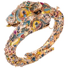 Antique Cloisonné Enamel Dragon Bangle Bracelet