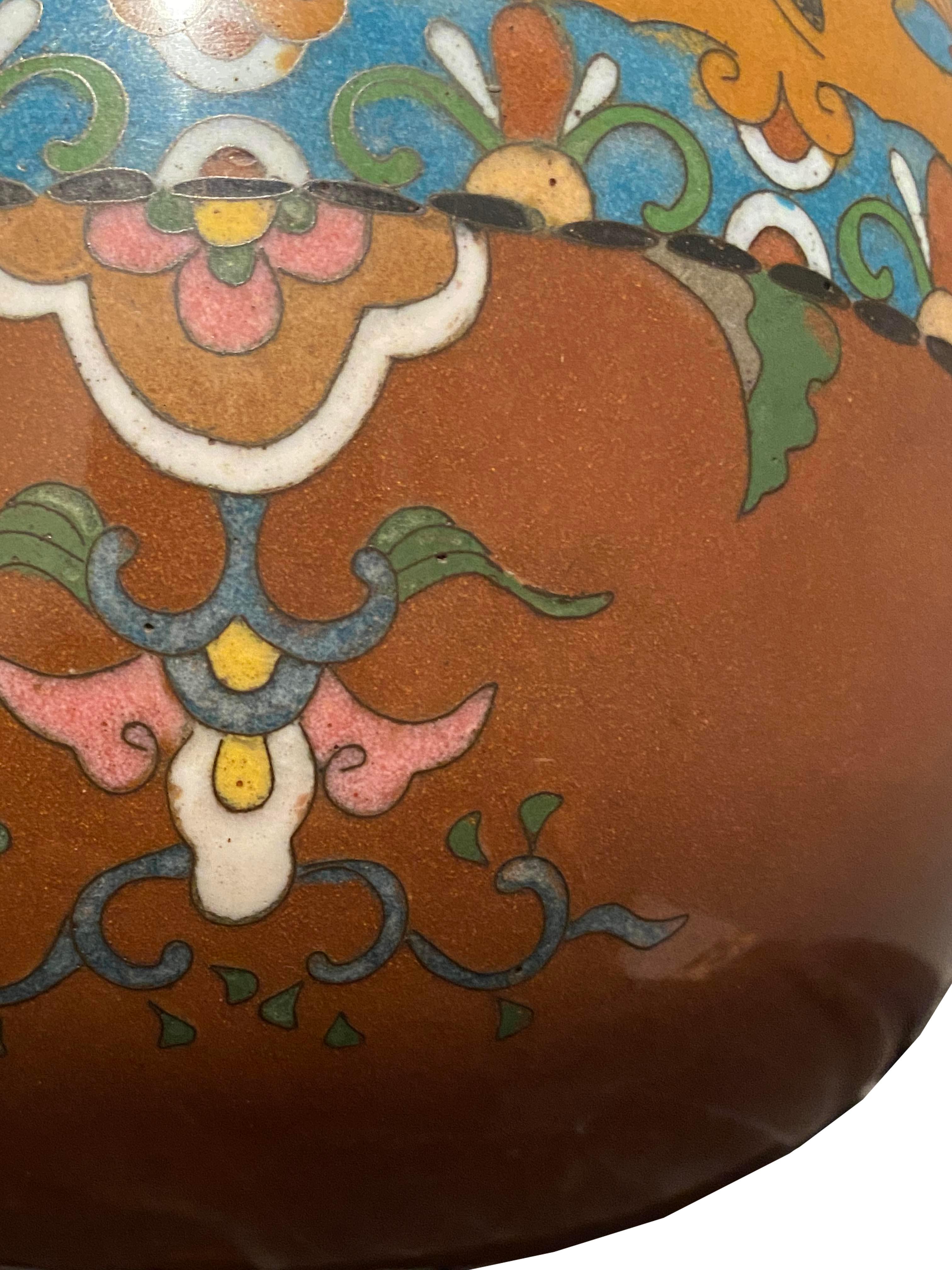 Antique Cloisonne Enamel Footed Ginger Jar Table Lamp For Sale 4