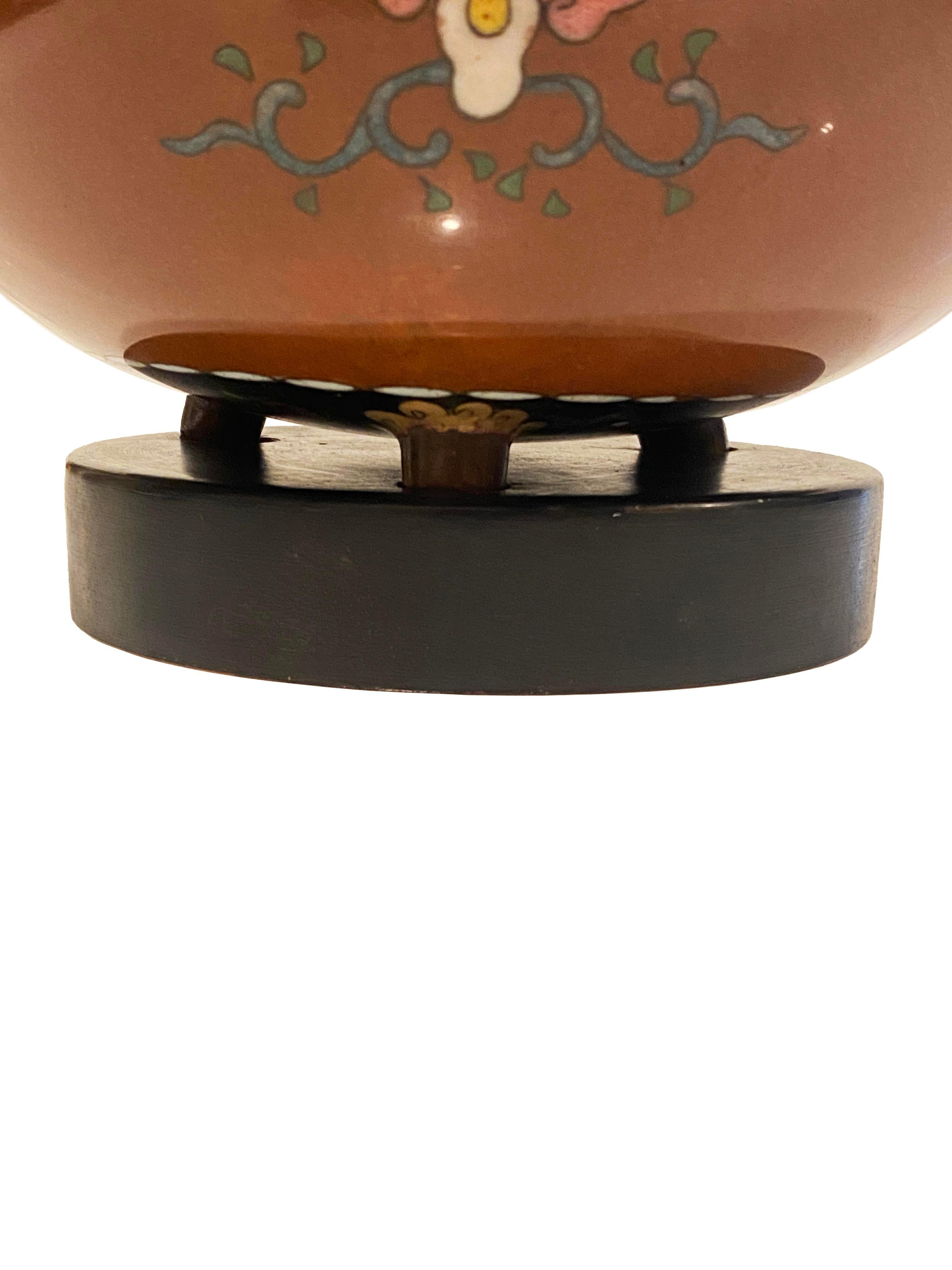 Antique Cloisonne Enamel Footed Ginger Jar Table Lamp For Sale 5