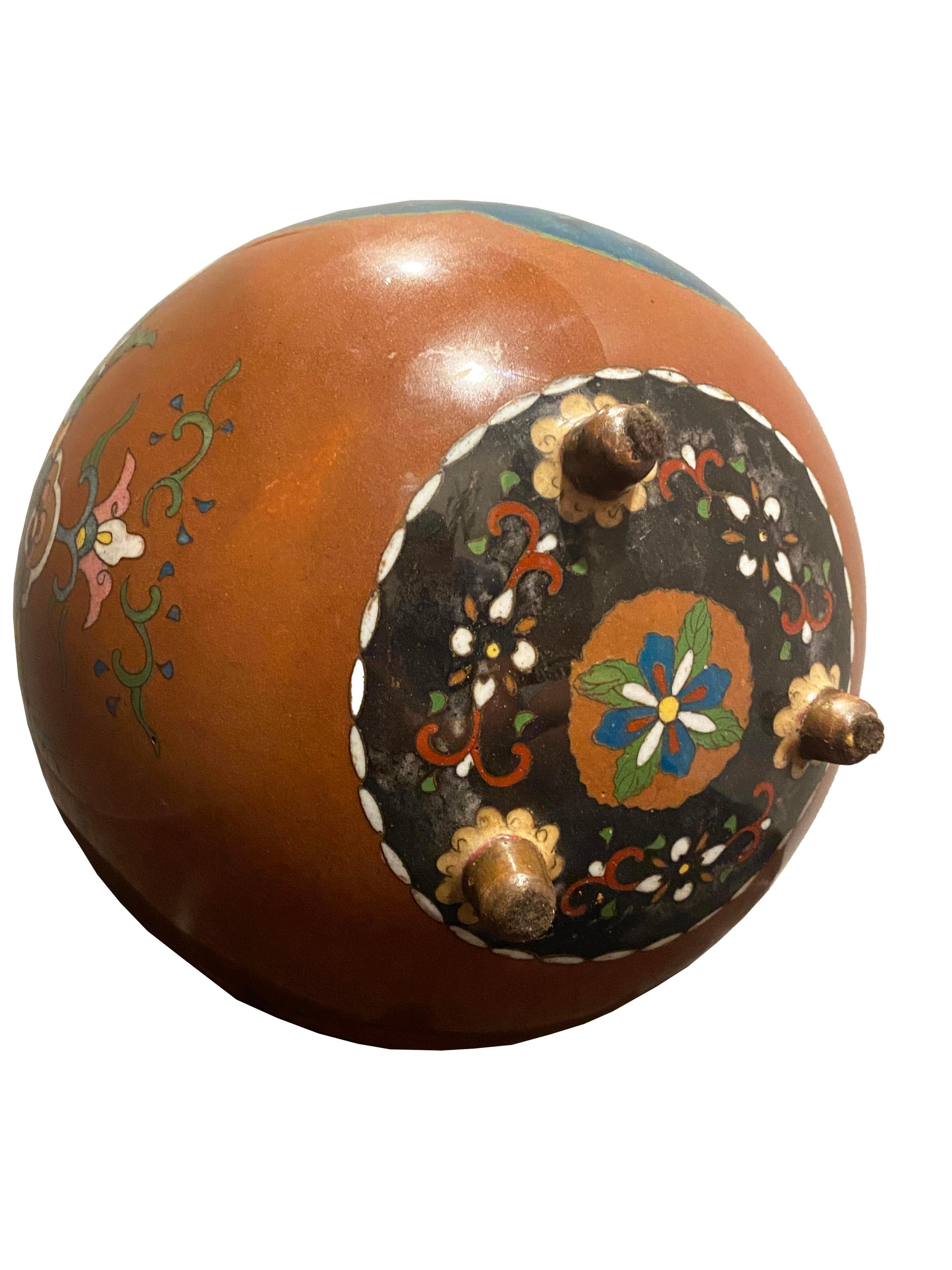 Antique Cloisonne Enamel Footed Ginger Jar Table Lamp For Sale 6