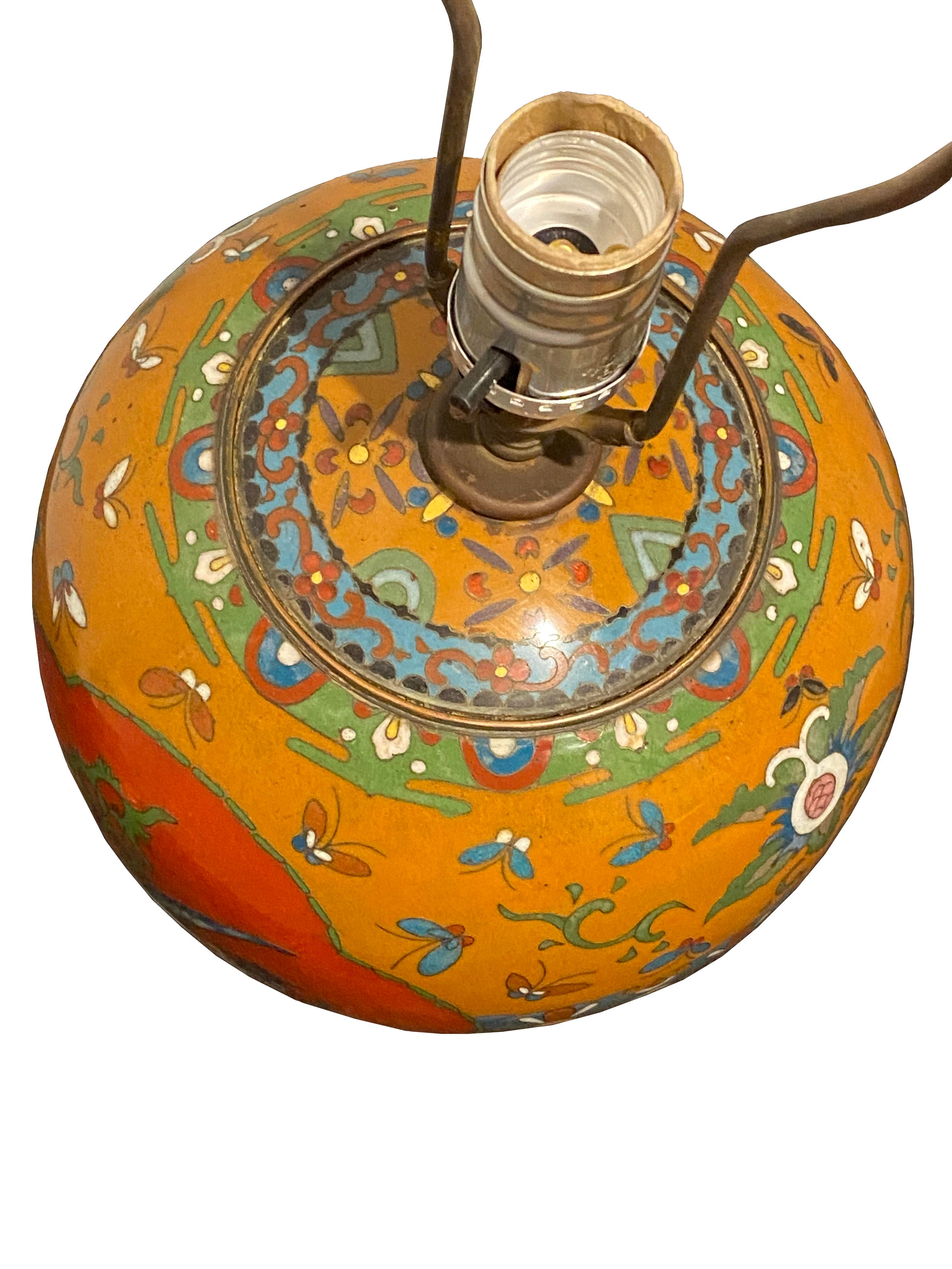Brass Antique Cloisonne Enamel Footed Ginger Jar Table Lamp For Sale