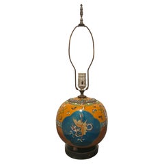 Antique Cloisonne Enamel Footed Ginger Jar Table Lamp