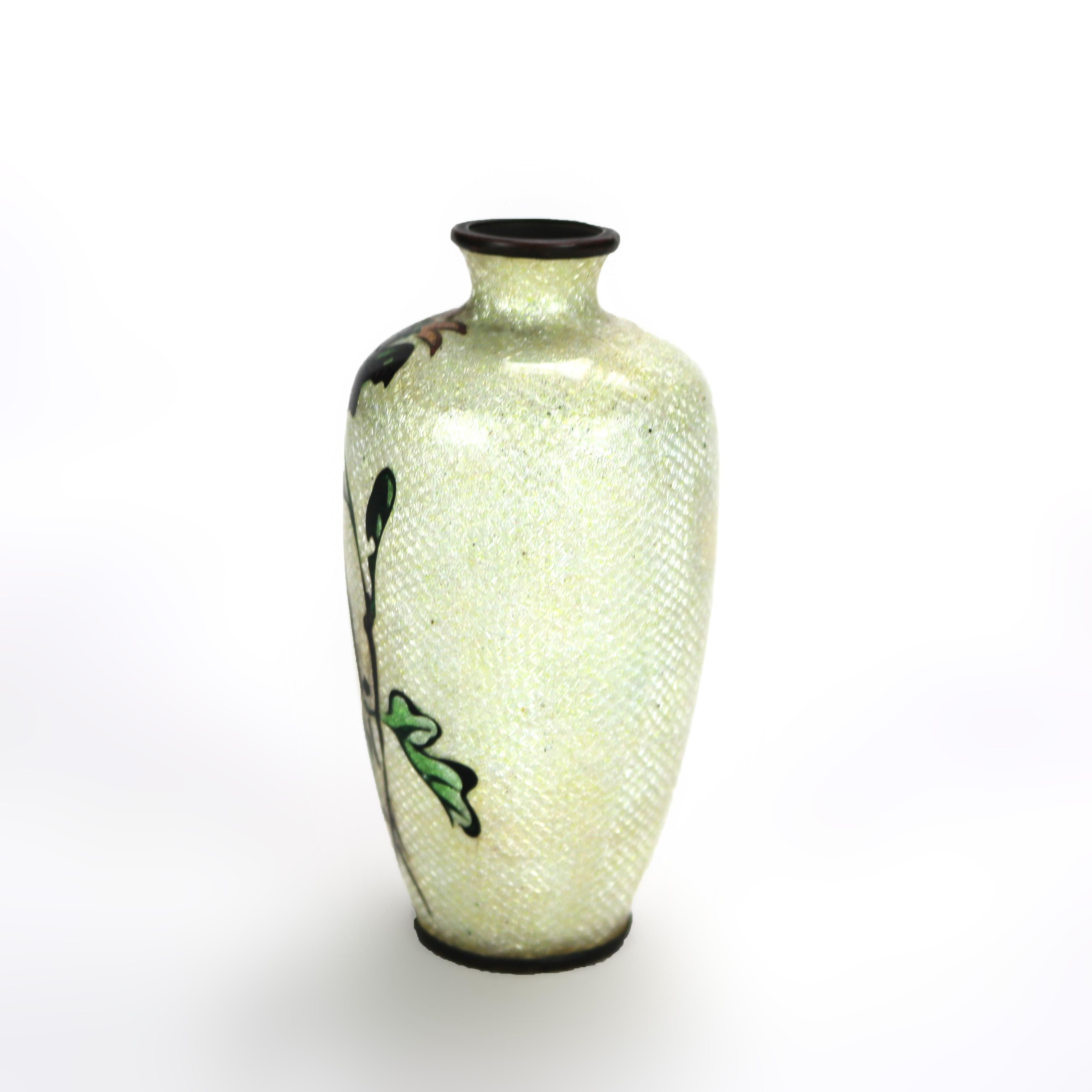 Antique Cloisonne Enameled Cabinet Vase with Flowers, Signed, Early 20thC In Good Condition For Sale In Big Flats, NY