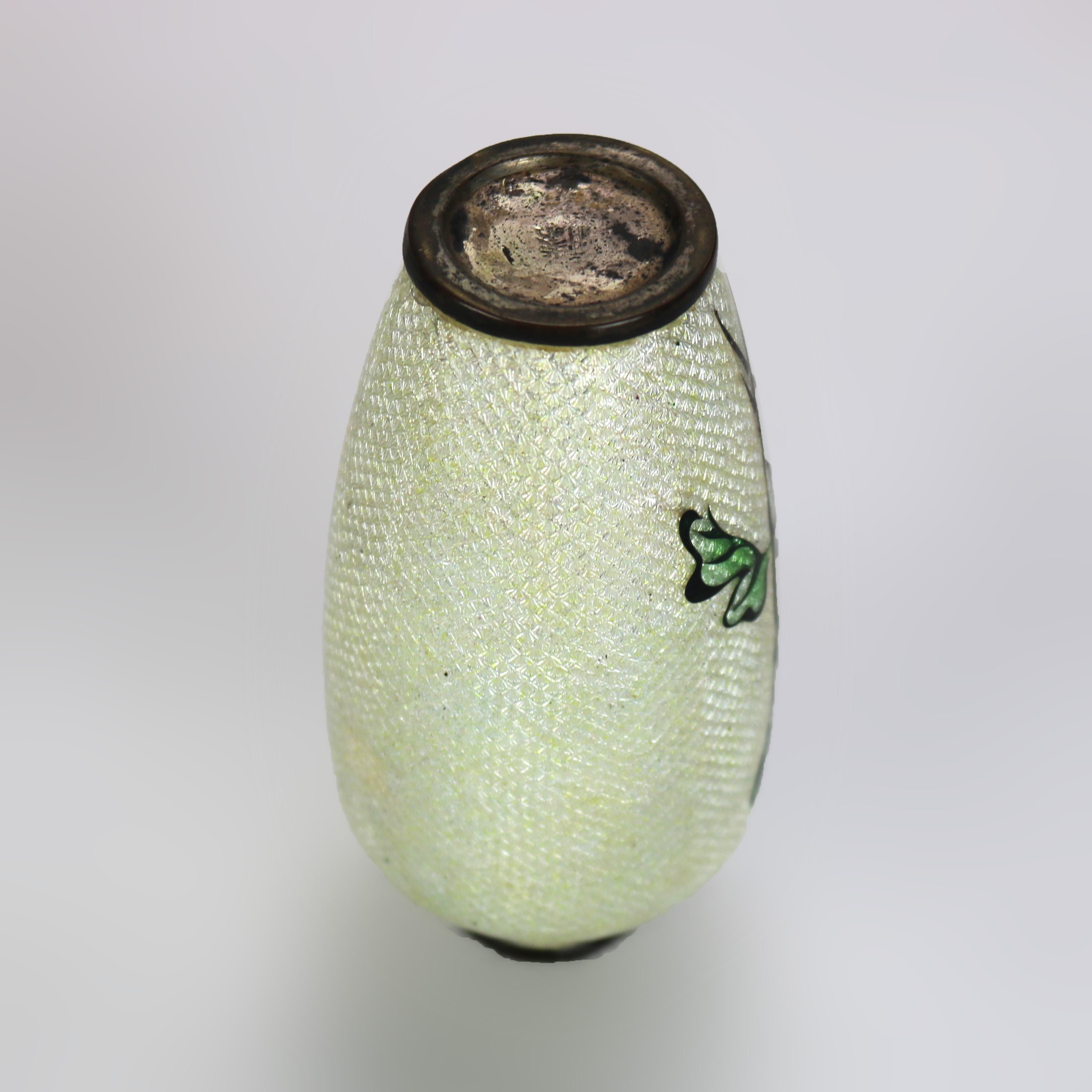 Metal Antique Cloisonne Enameled Cabinet Vase with Flowers, Signed, Early 20thC For Sale