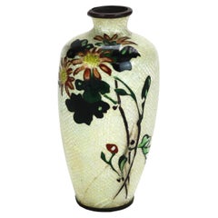 Antike emaillierte Cloisonné-Schrankvase mit Blumen, signiert, frühes 20. Jahrhundert