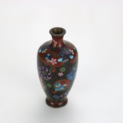 Antique Cloisonne Enameled Cabinet Vase with Garden Flowers Early 20thC