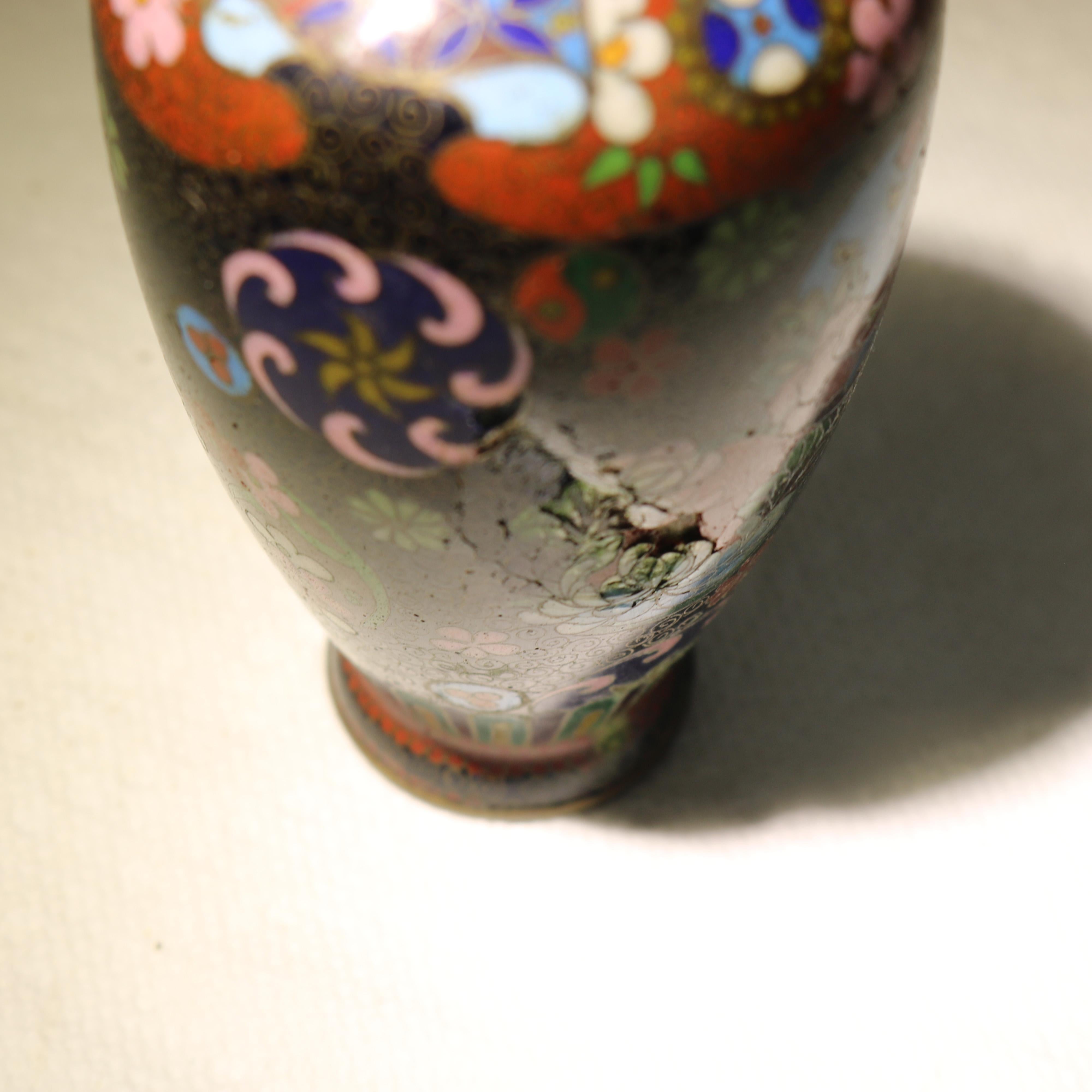 20th Century Antique Cloisonne Enameled Cabinet Vase with Garden Flowers Early 20thC For Sale