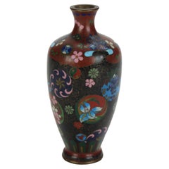 Antique Cloisonne Enameled Cabinet Vase with Garden Flowers Early 20thC