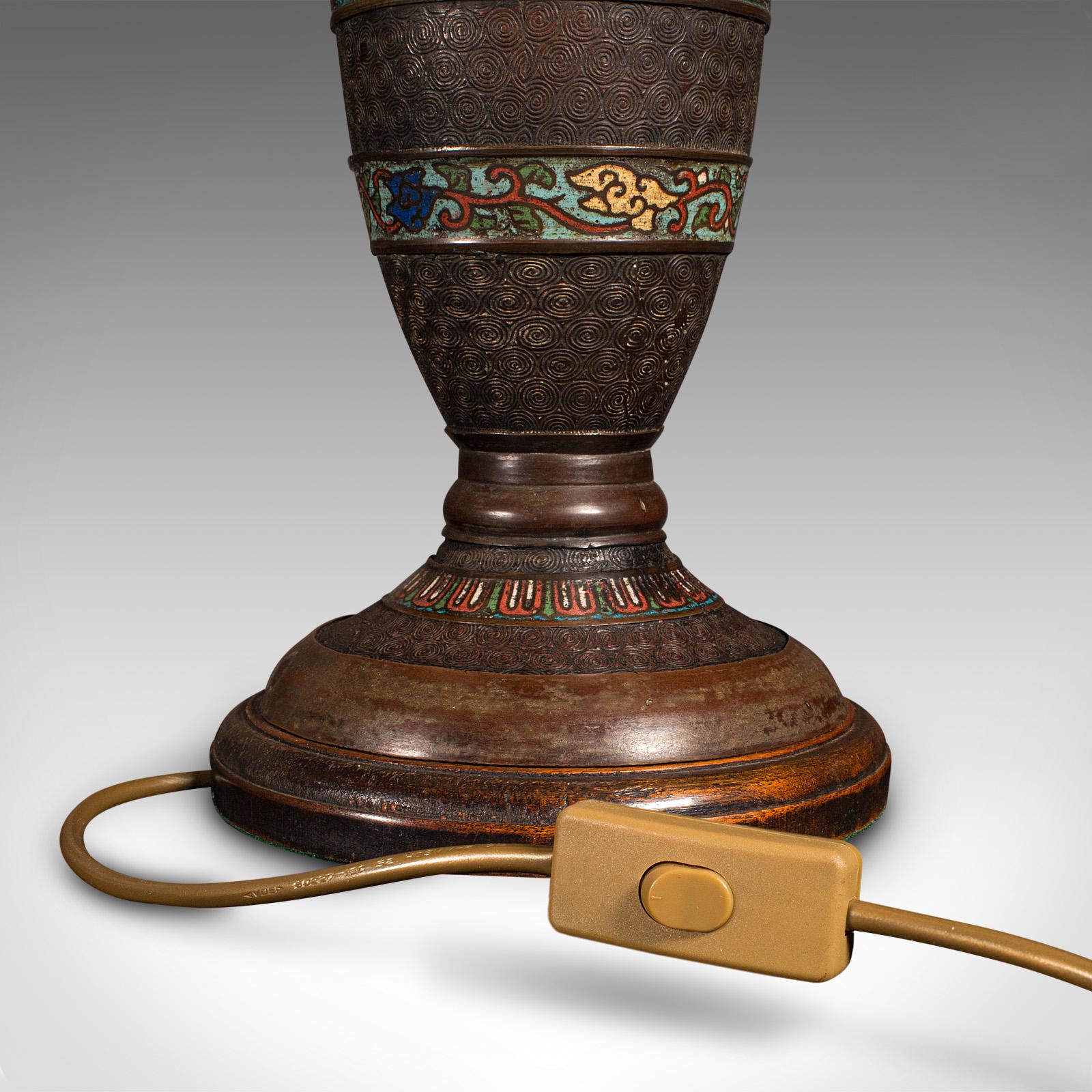 Antique Cloisonne Lamp, Japanese, Bronze, Table Light, Victorian, Meiji, C.1850 For Sale 6