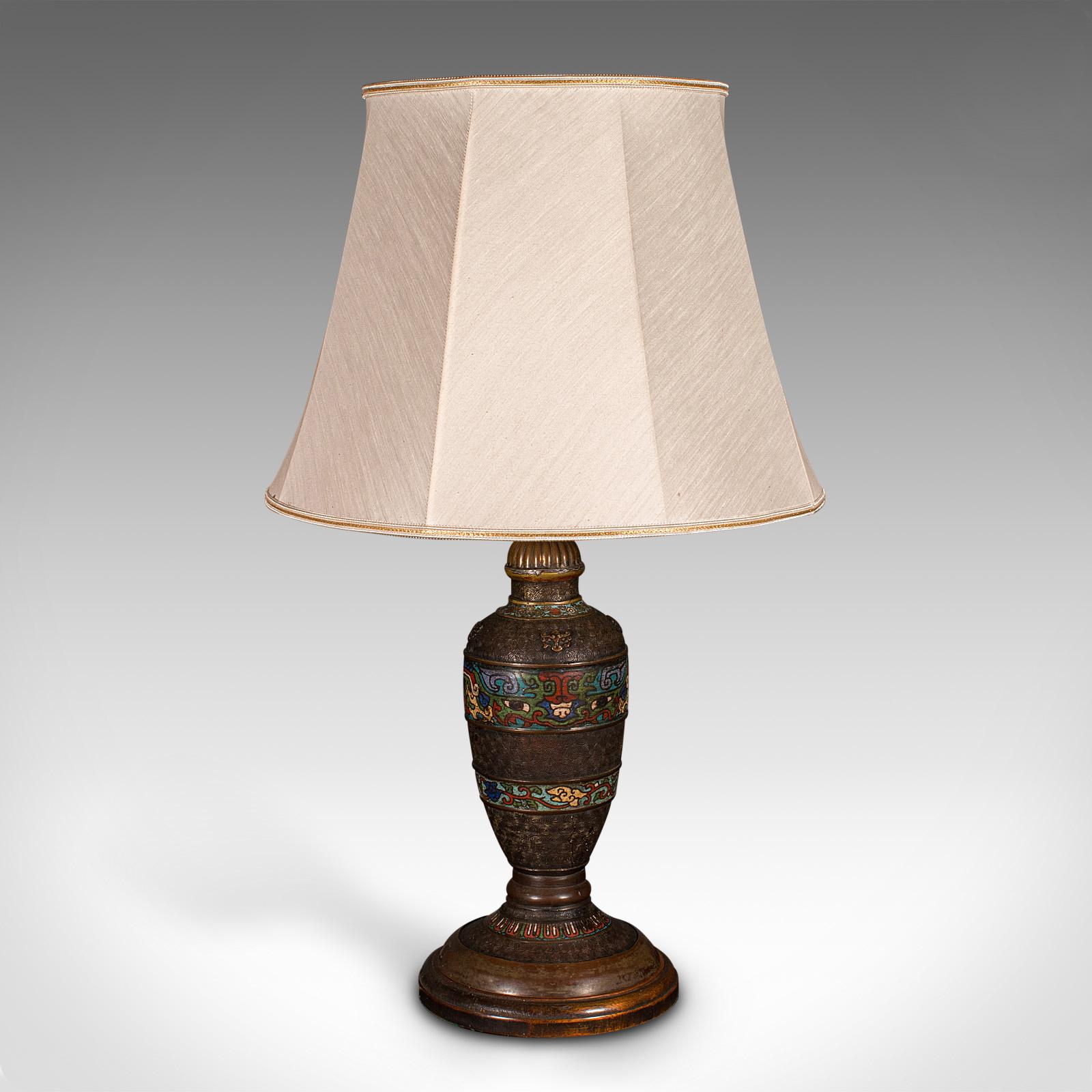 19th Century Antique Cloisonne Lamp, Japanese, Bronze, Table Light, Victorian, Meiji, C.1850 For Sale