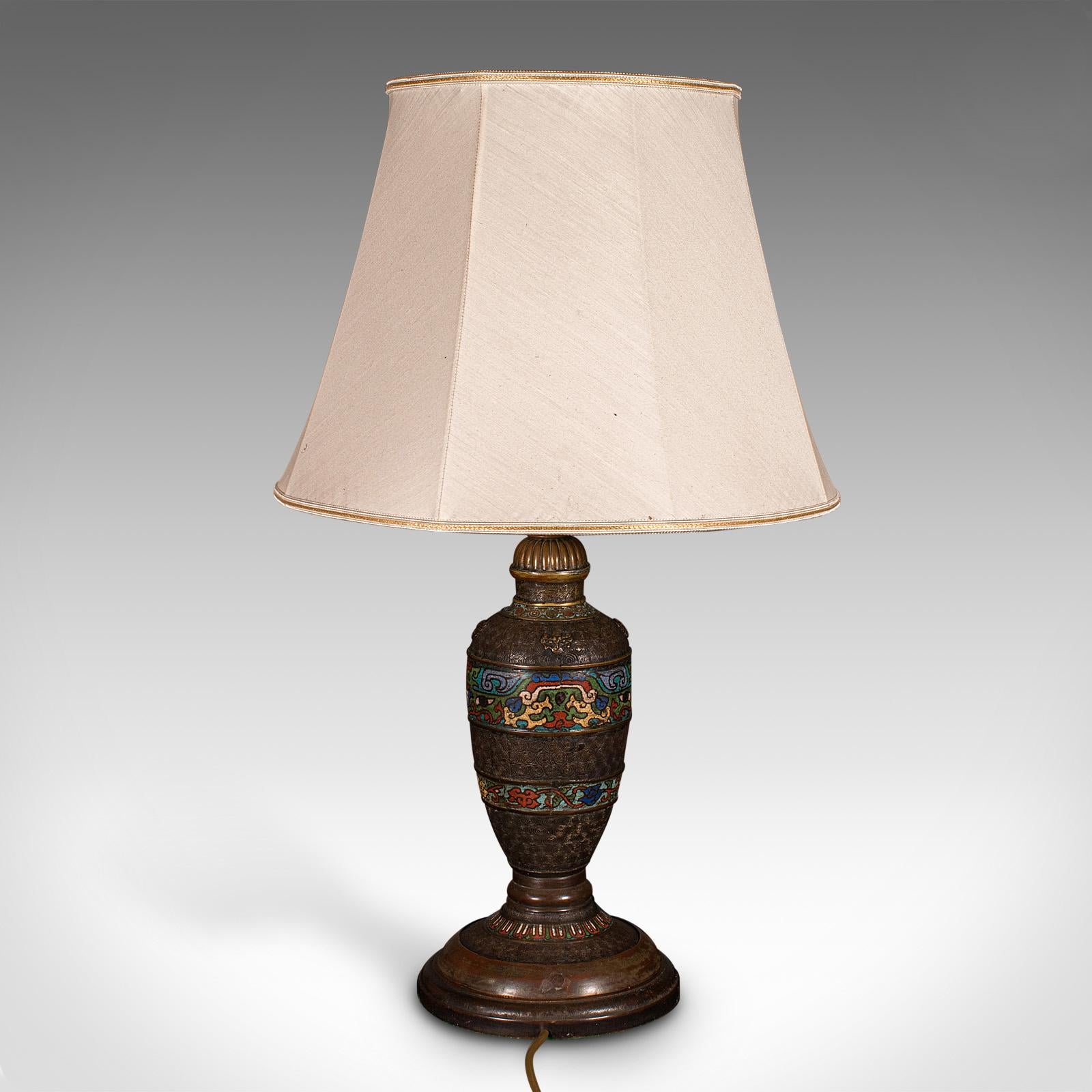 Antique Cloisonne Lamp, Japanese, Bronze, Table Light, Victorian, Meiji, C.1850 For Sale 1