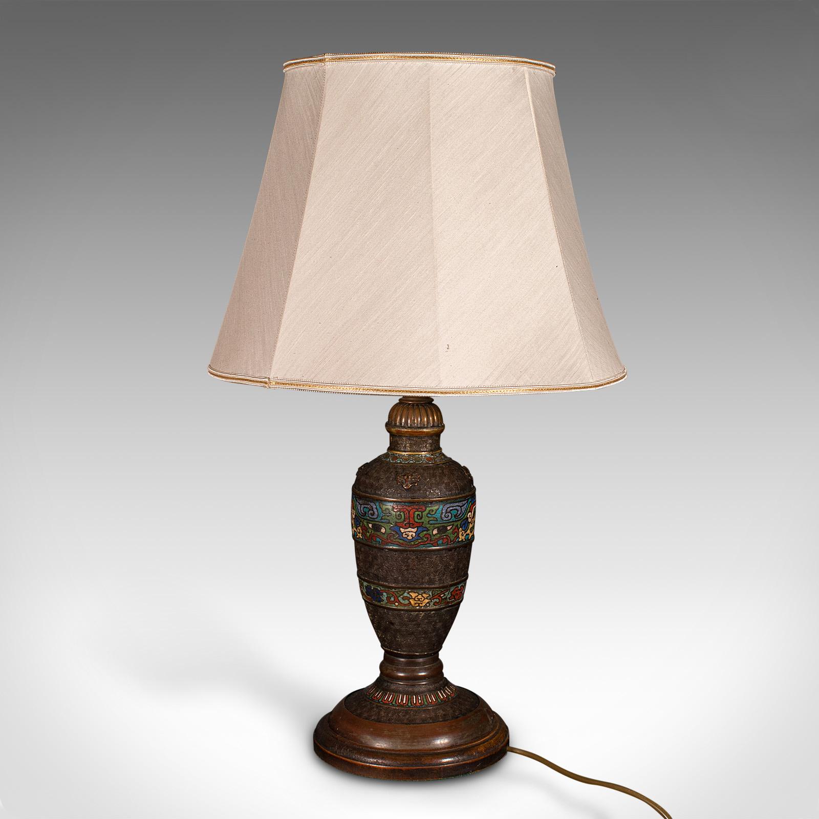 Antique Cloisonne Lamp, Japanese, Bronze, Table Light, Victorian, Meiji, C.1850 For Sale 2
