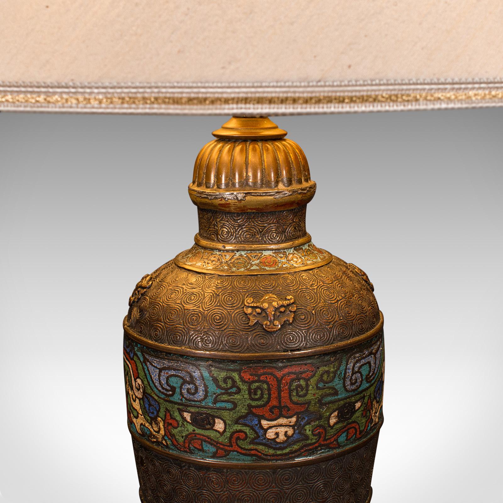 Antique Cloisonne Lamp, Japanese, Bronze, Table Light, Victorian, Meiji, C.1850 For Sale 3