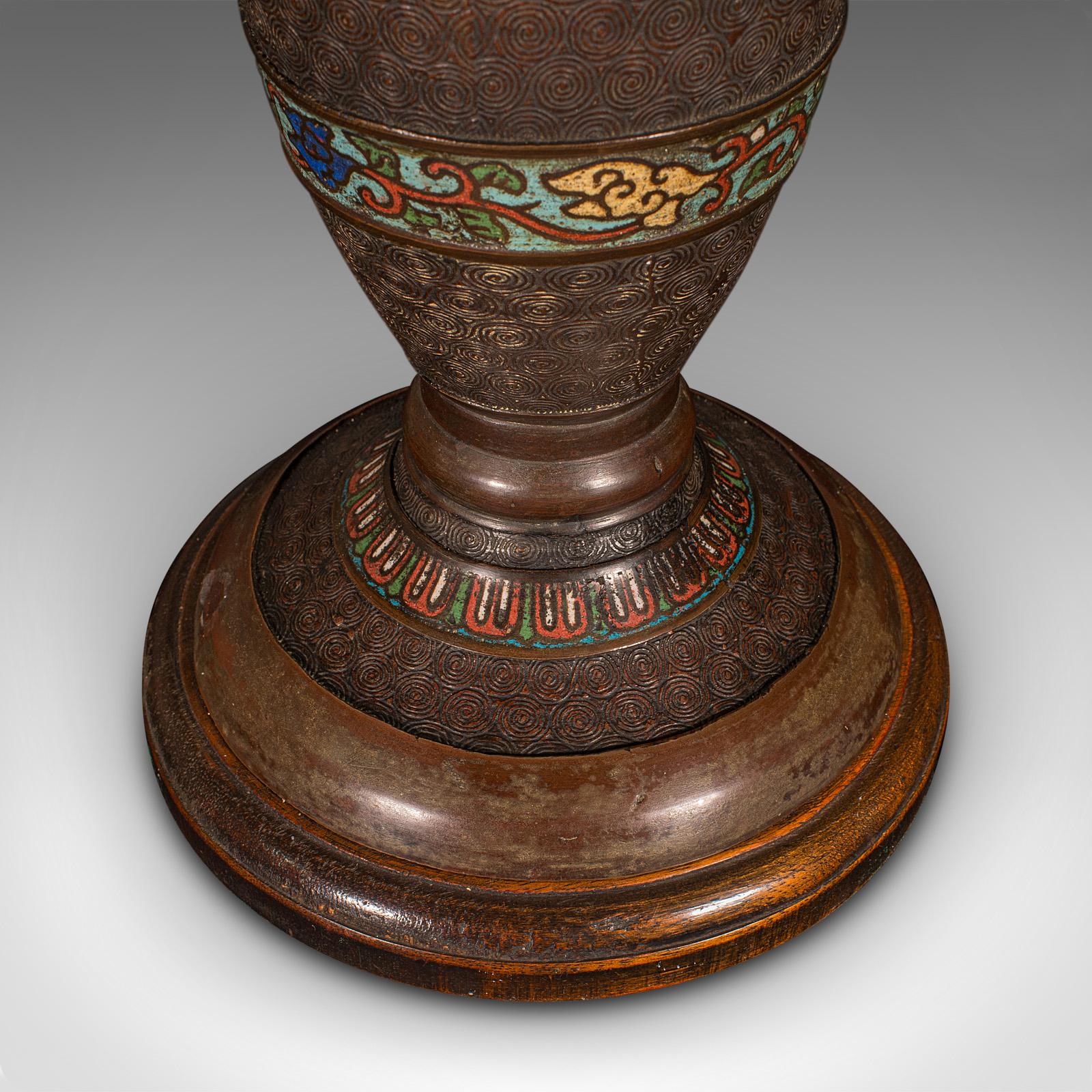 Antique Cloisonne Lamp, Japanese, Bronze, Table Light, Victorian, Meiji, C.1850 For Sale 5