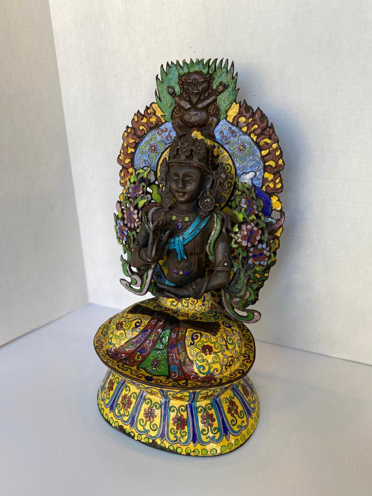 Chinese Export Antique Cloisonne Sitting Quan Yin