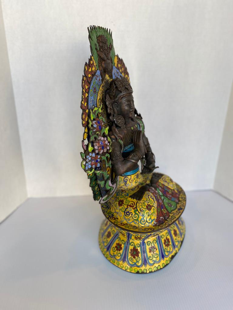 Chinese Antique Cloisonne Sitting Quan Yin