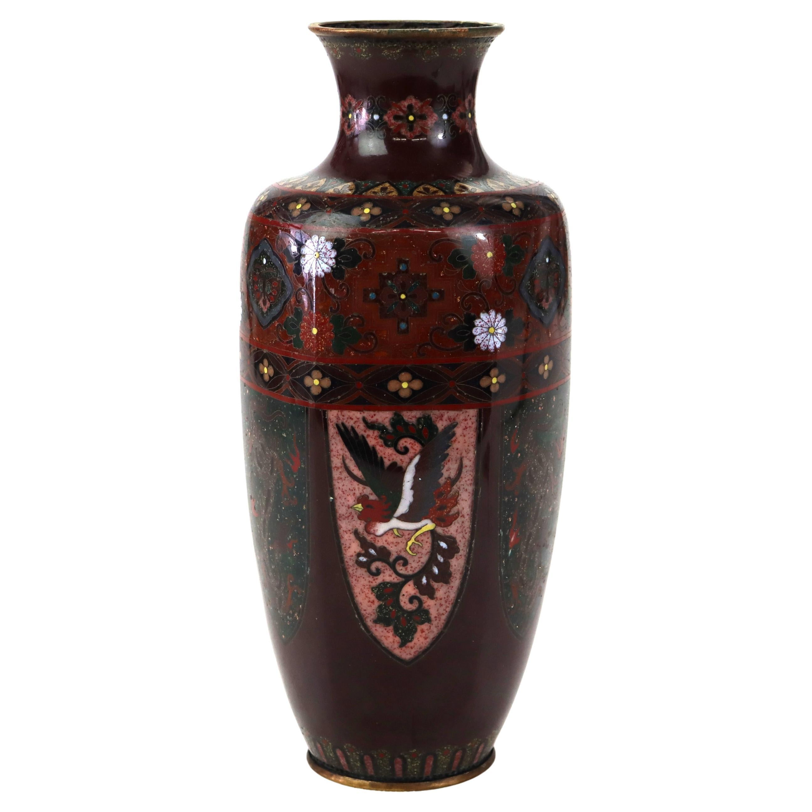 Antique Cloisonne Vase with Bird & Floral Decoration C1920