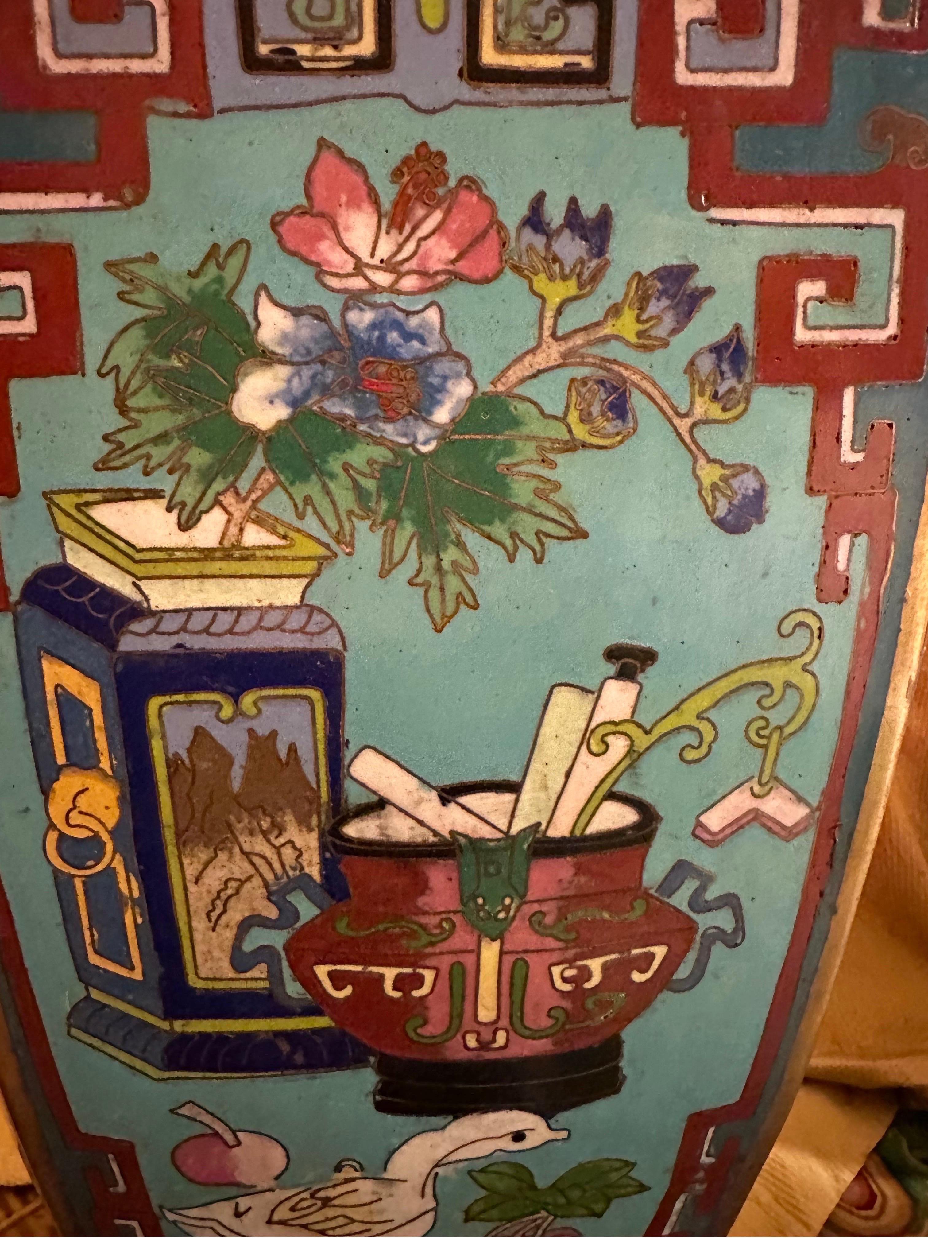 19th Century Antique Cloissone Asian Chinese Floor Vase 39” inches tall 
 For Sale