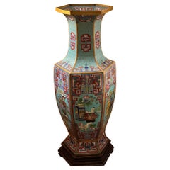 Antike asiatische chinesische Cloissone-Stehlampe, 39 Zoll hoch