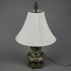 Antique Cloissone Enameled Figural Garden Scene Table Lamp Circa 1920