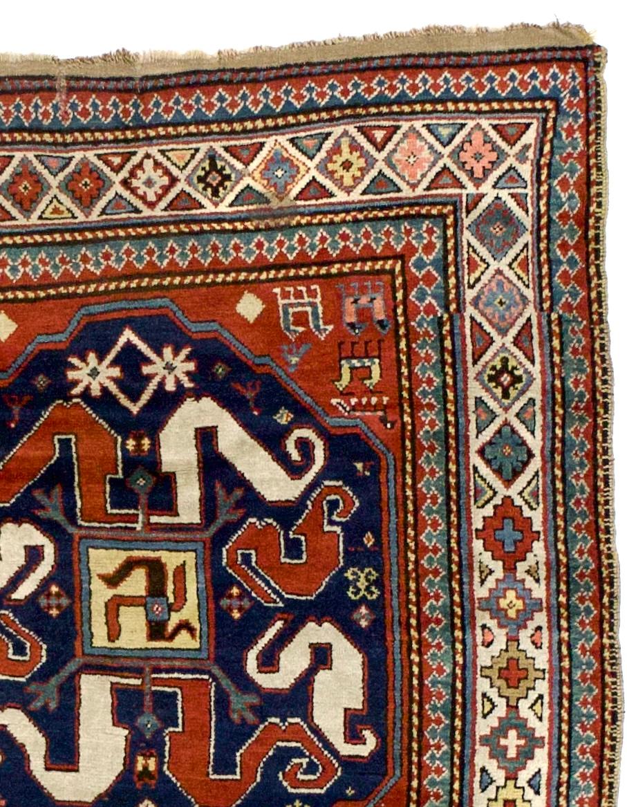 Hand-Knotted Antique Cloudband Kazak Rug 4’2