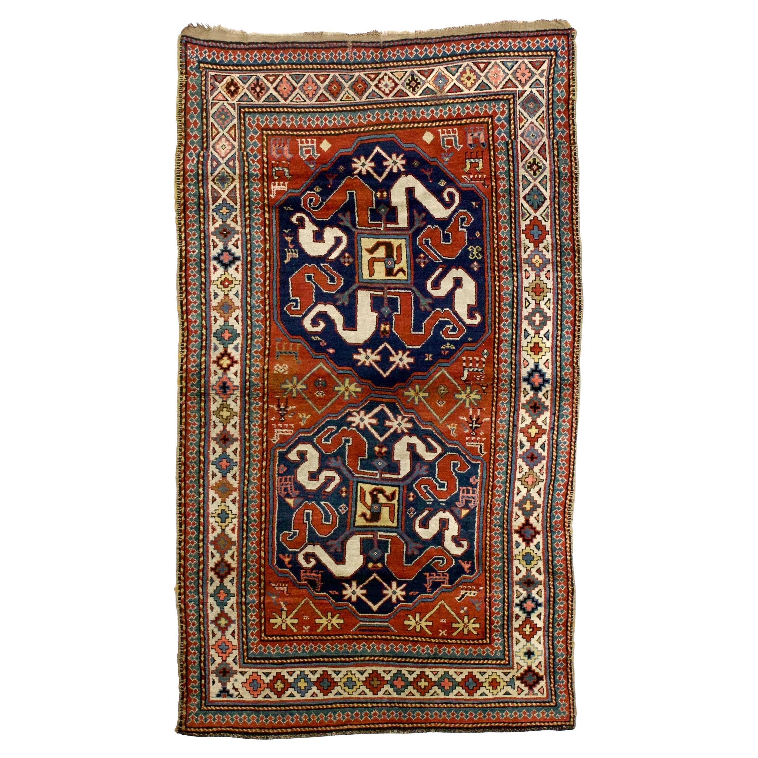 Antique Cloudband Kazak Rug 4’2" x 7’4"