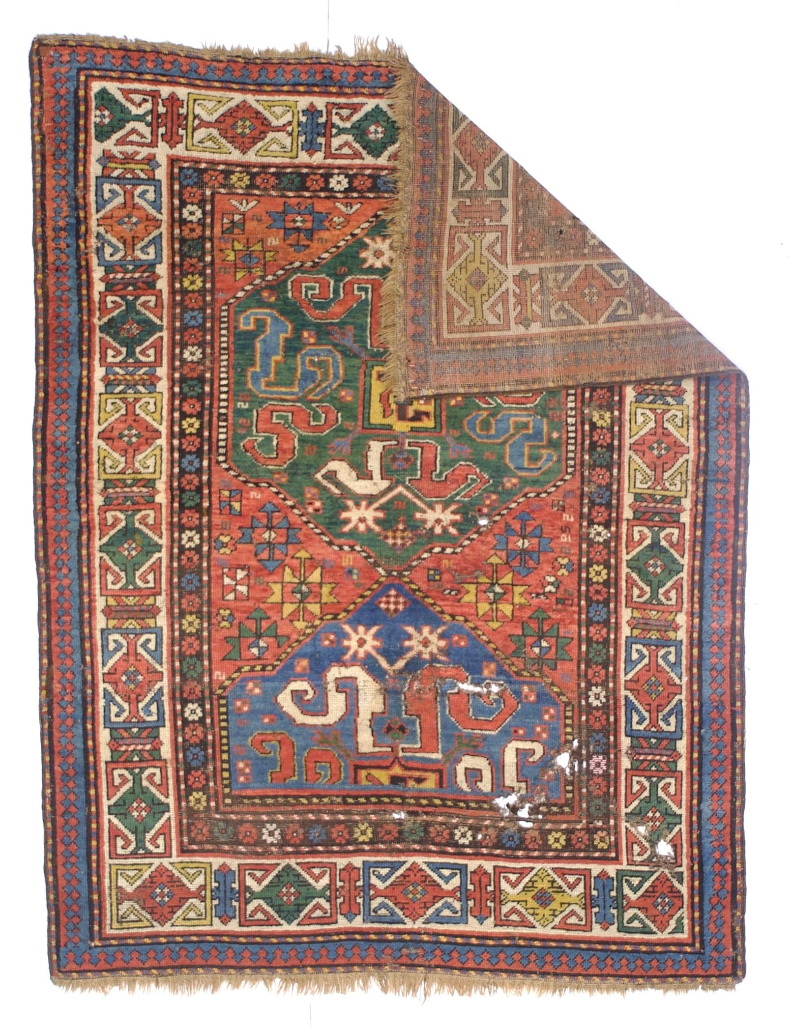 Tapis Kazak à bande nuageuse antique 4'3