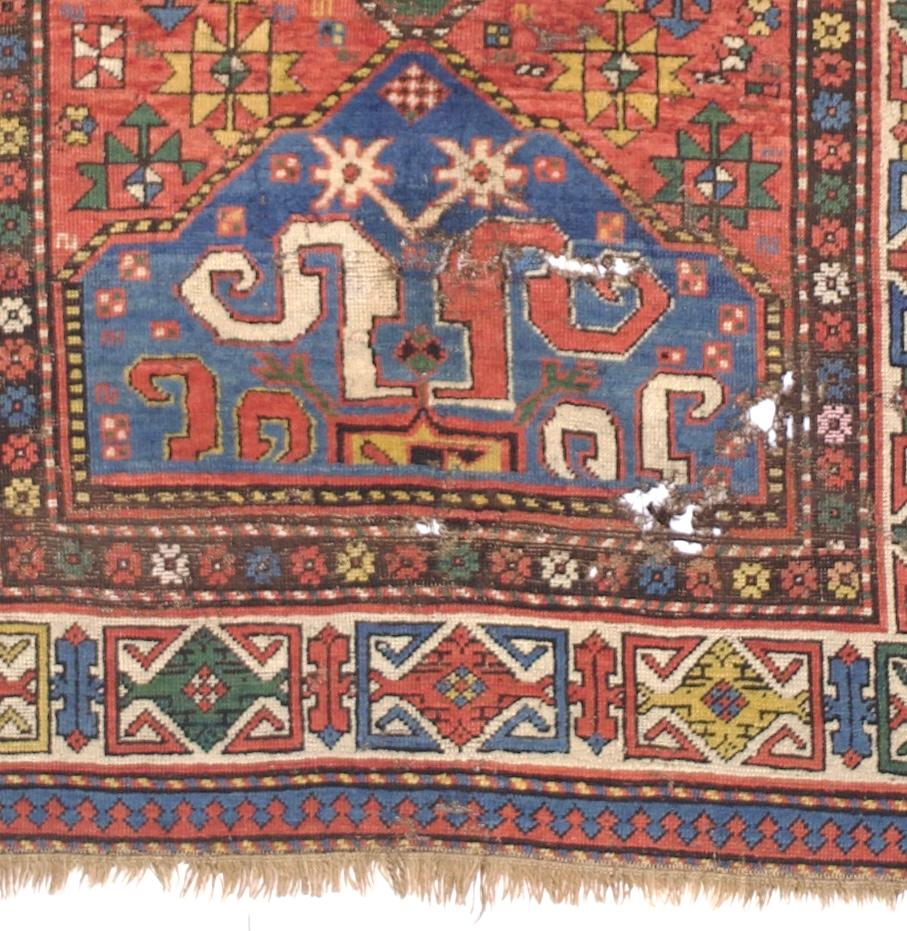 Tapis Kazak à bande nuageuse antique 4'3