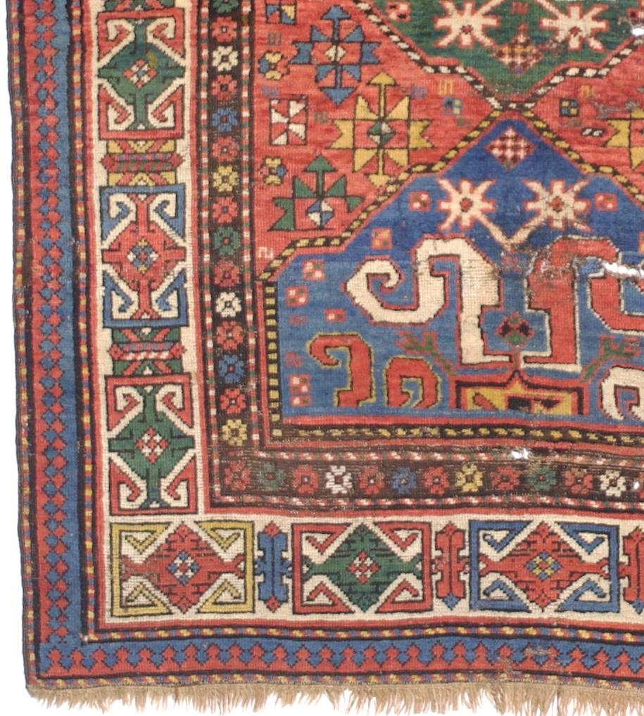 Laine Tapis Kazak à bande nuageuse antique 4'3